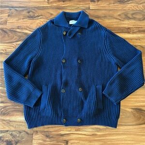 Orvis Men’s Navy Blue Rib Cotton Double Breasted Cardigan Sweater XL Fisherman